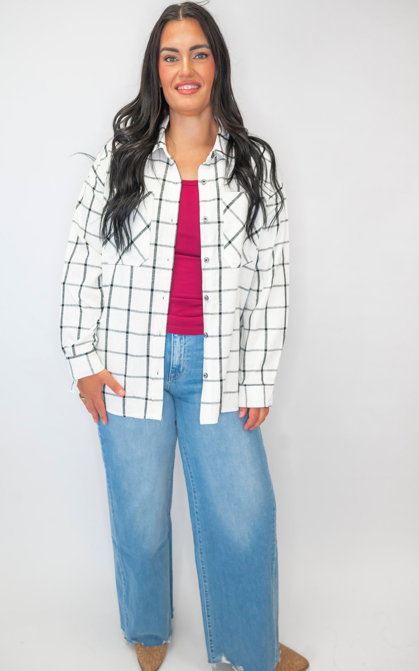 Oversized Plaid Linen Blend Shirt