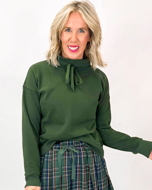 Mock Drawstring Neck French Terry Sweatshirt