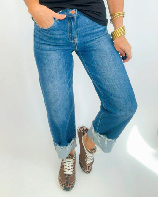 High Rise Crop Boyfriend Cuffed Denim Jeans | RISEN