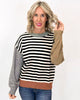 Ivory/Black Striped Colorblock Sweater Top