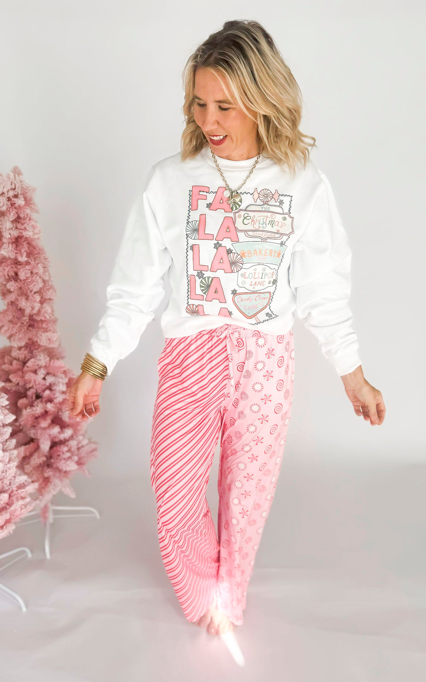 Fa La La La La Crew Neck Graphic Sweatshirt