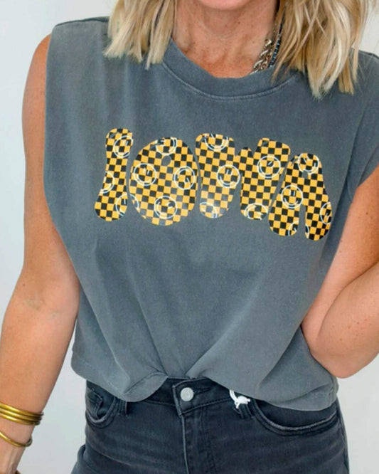 Smiley Iowa Game Day Garment Dyed Graphic Muscle Tee