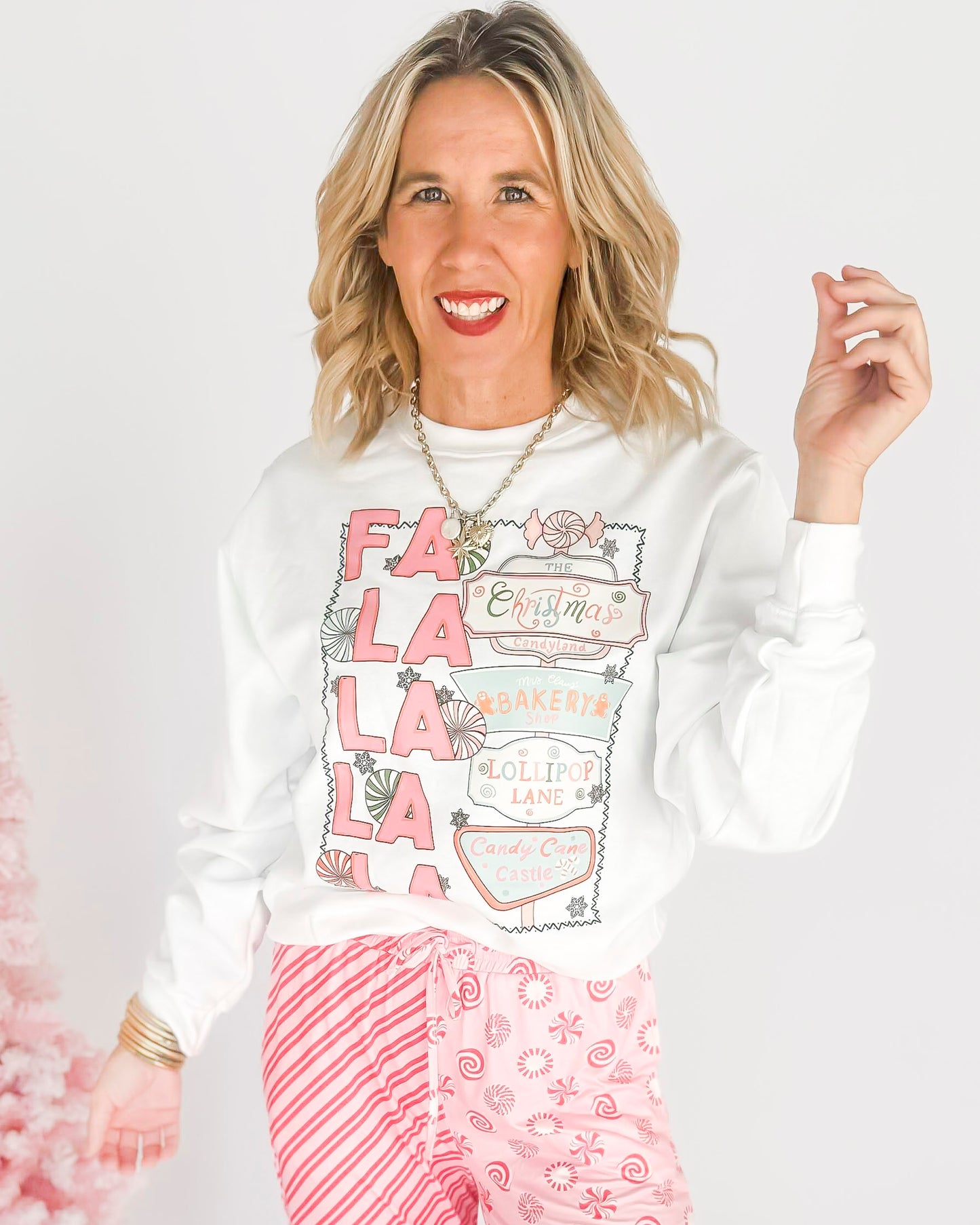 Fa La La La La Crew Neck Graphic Sweatshirt