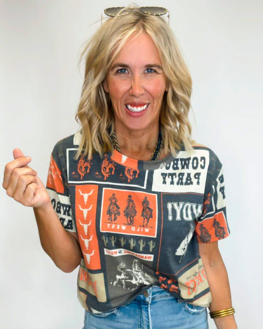 Western Rodeo Print Short Sleeve T-shirt