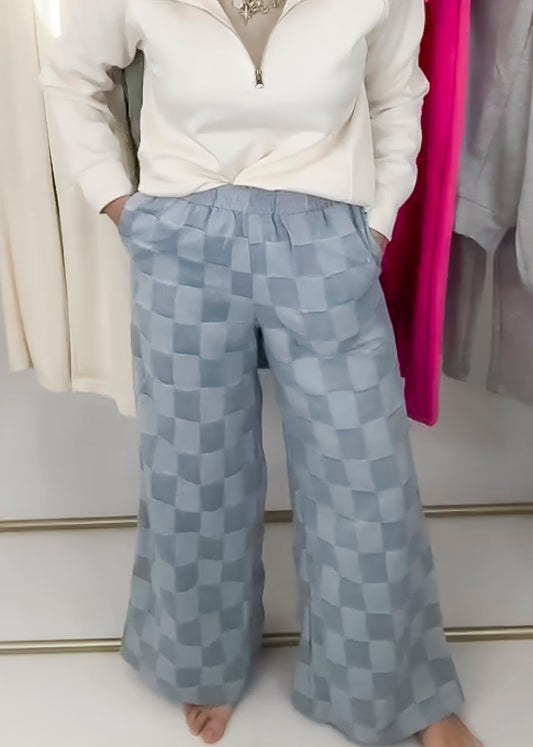 Heather Grey Checkerboard Wide Palazzo Pants