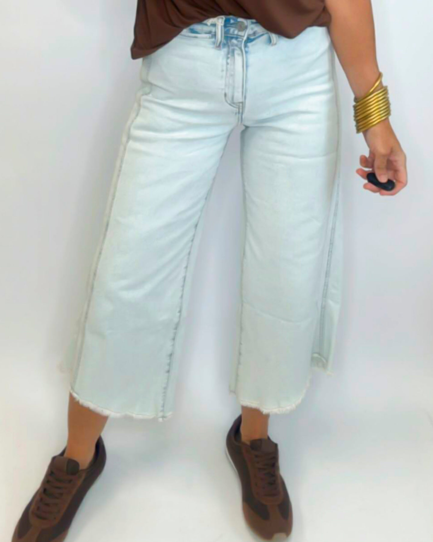 High Rise Crop Denim Gaucho Pants | Kan Can