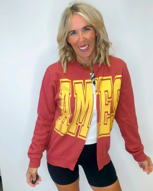 AMES State Hand Cut Sweatshirt Cardigan