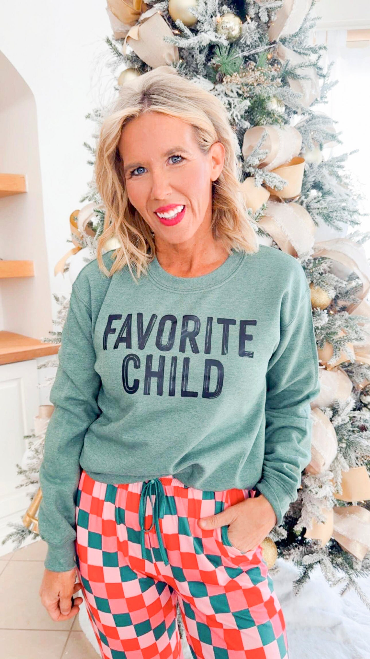 Heather Green Favorite Child Crewneck Graphic Sweatshirt