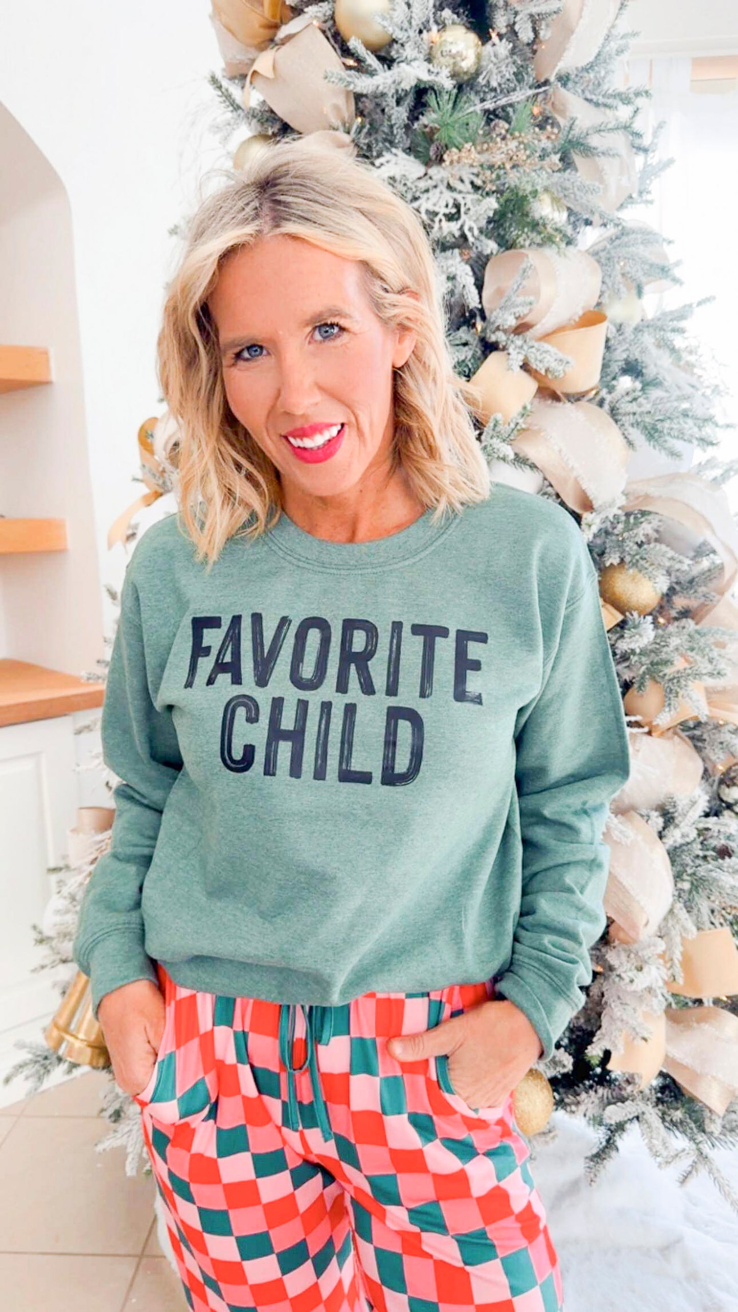 Heather Green Favorite Child Crewneck Graphic Sweatshirt