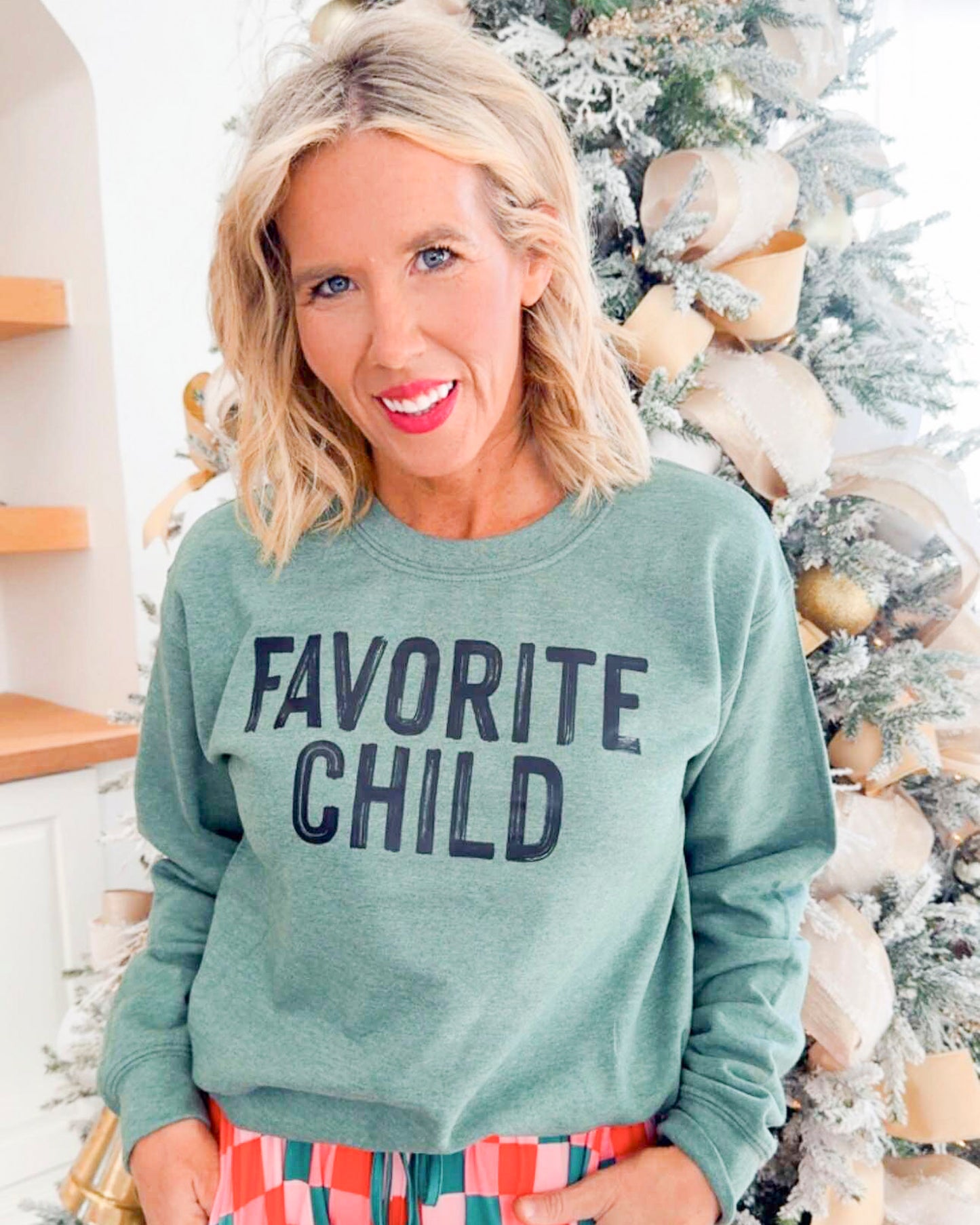 Heather Green Favorite Child Crewneck Graphic Sweatshirt