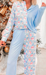 Snowmen Sledding Blue Wide Leg Pajama Set | SALTY WAVE*DEAL