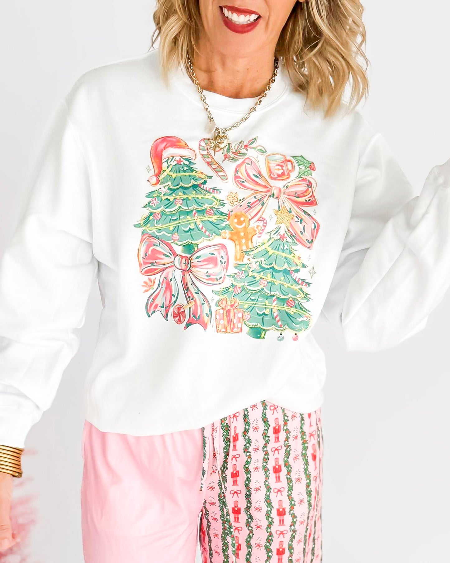 Bows & Candy Canes Crew Neck Graphic Sweatshirt