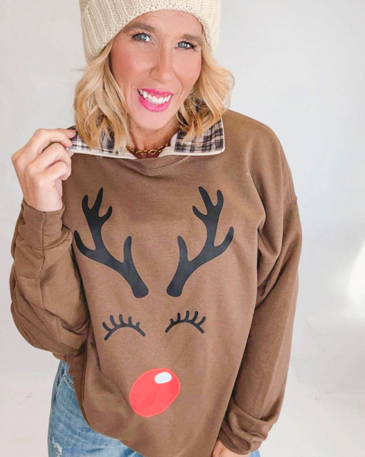 Rudolph Reindeer Crewneck Graphic Sweatshirt - DEAL