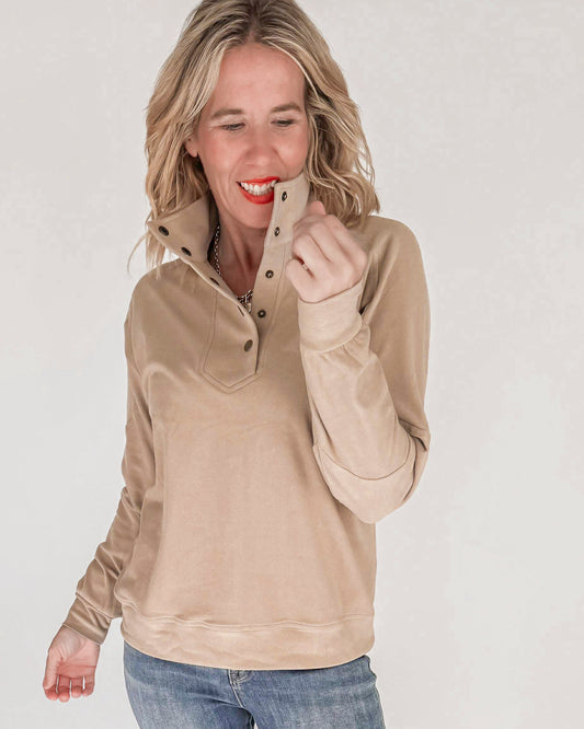 Buttery Soft Brushed Knit Mock Neck Sweatshirt