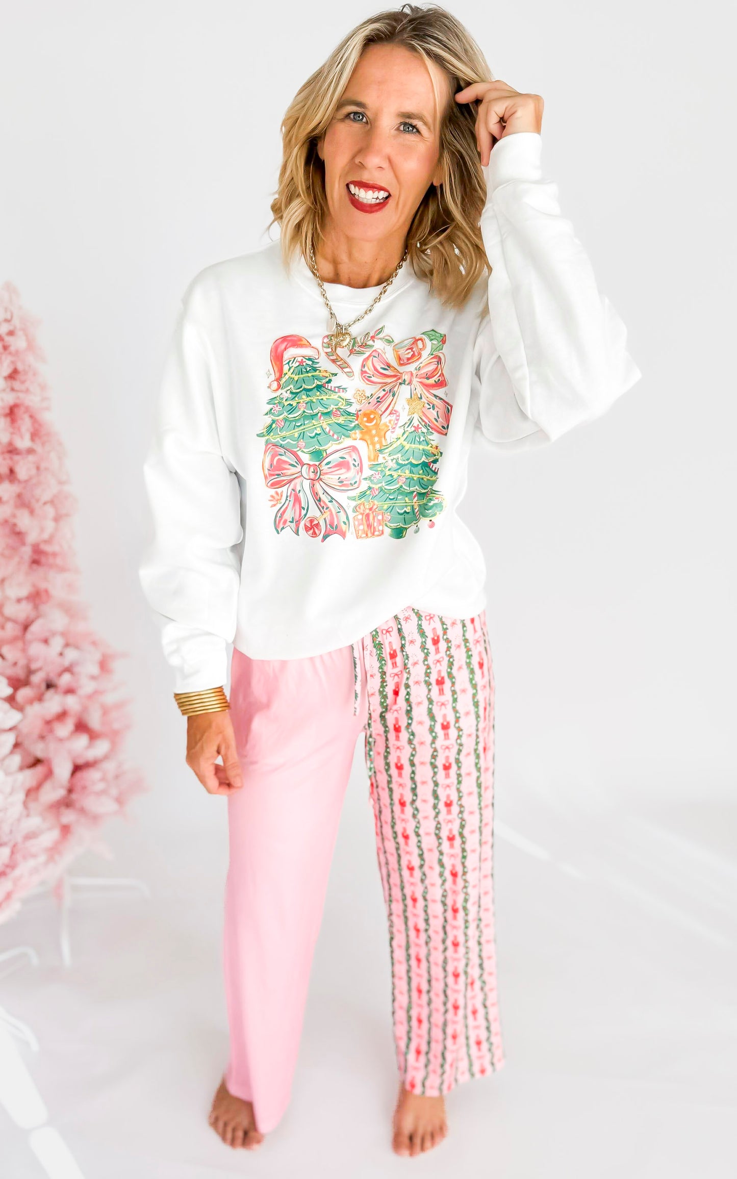 Bows & Candy Canes Crew Neck Graphic Sweatshirt