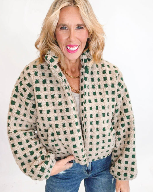 Checker Sherpa Zip Up Jacket