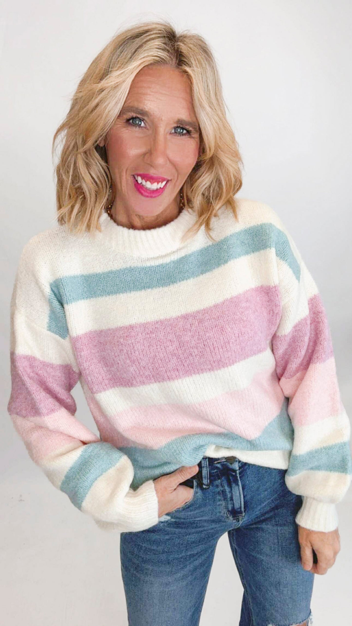 Soft Color Block Knit Stripe Sweater