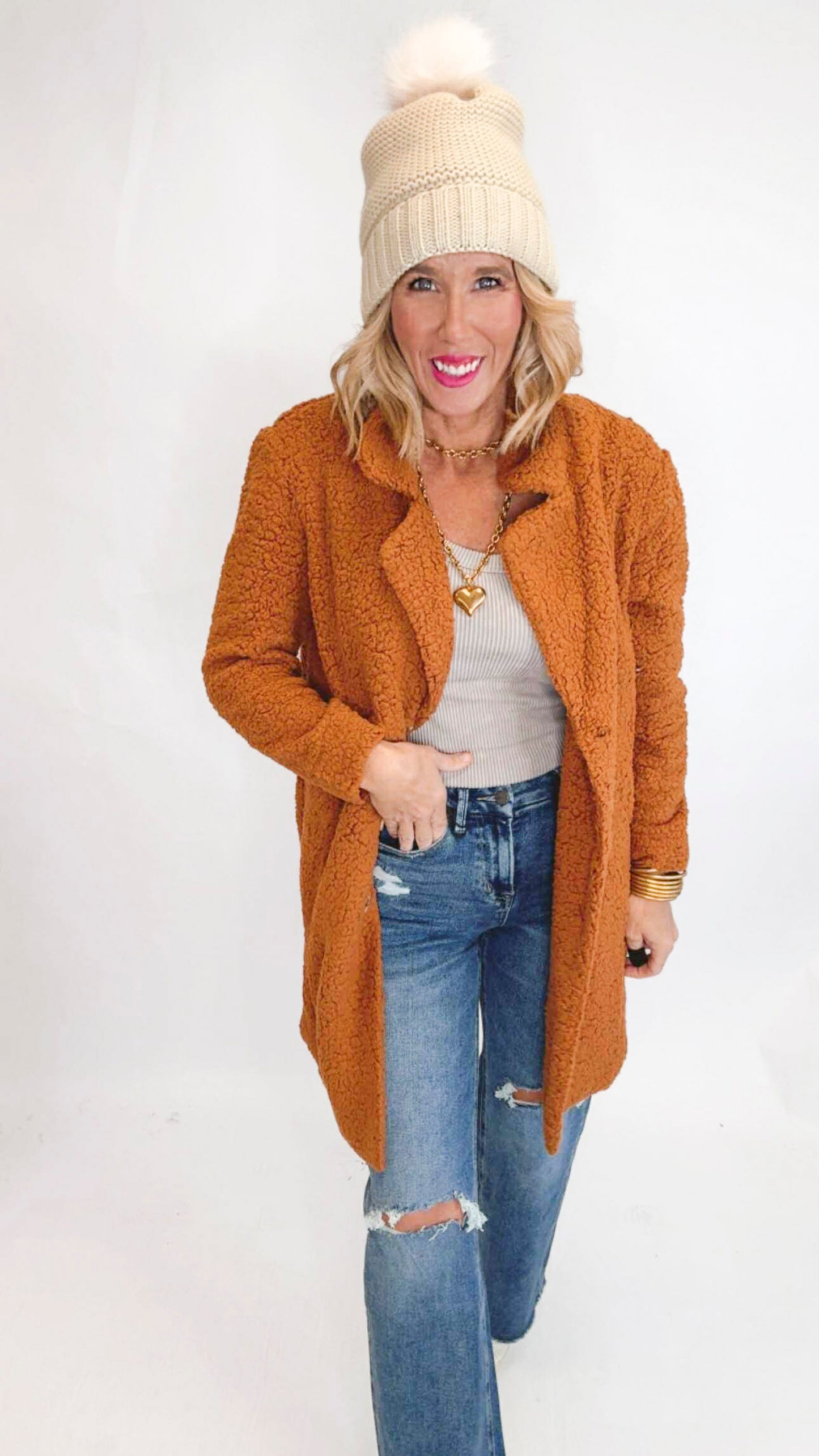 High Pile Fleece Button Down Coat