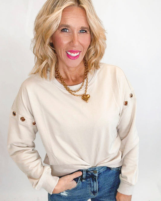 Grommet Detail Drop Shoulder Sweatshirt