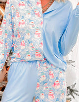 Snowmen Sledding Blue Wide Leg Pajama Set | SALTY WAVE*DEAL