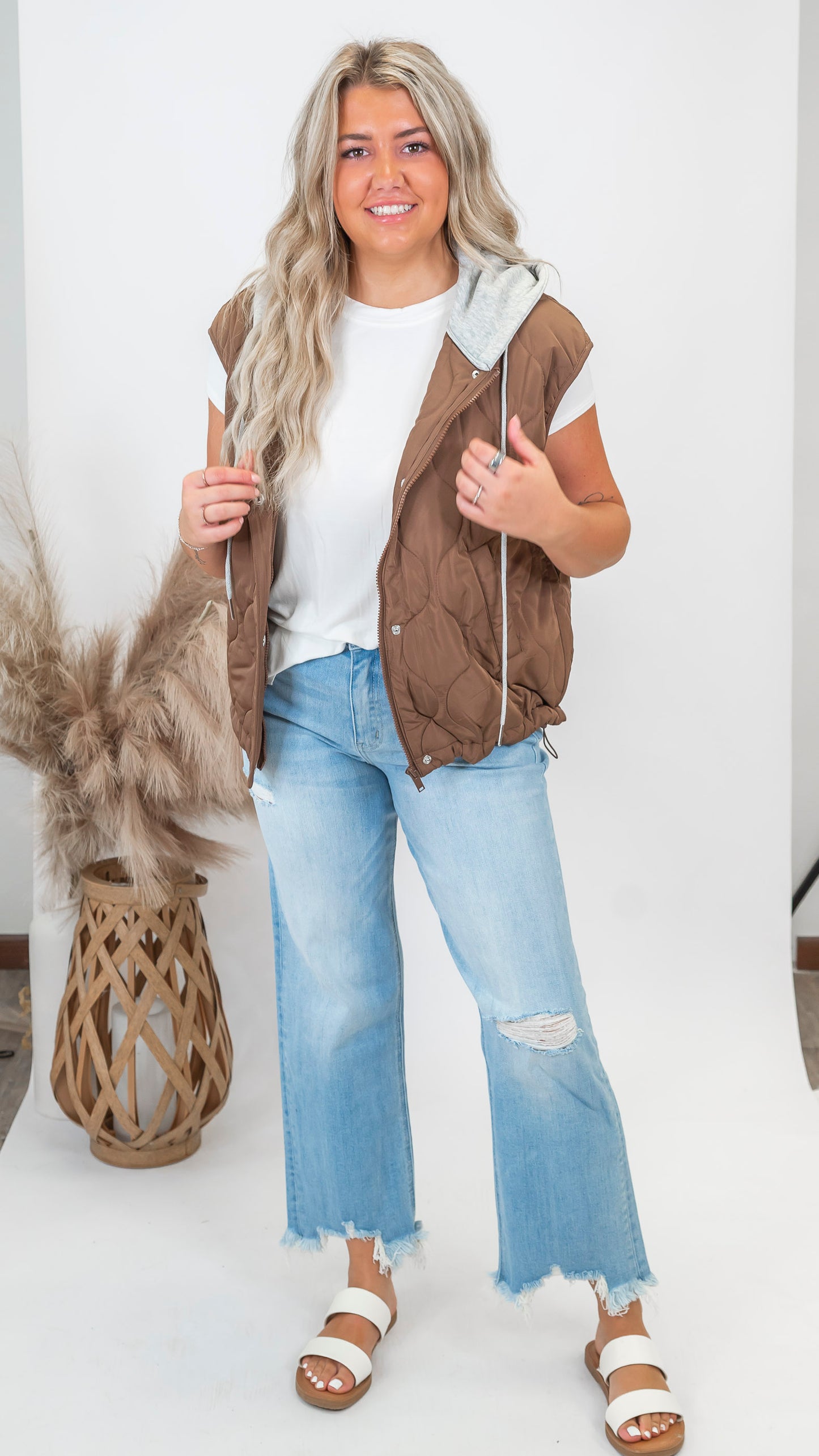 Quilted Drawstring Hooded Vest (2 COLORS)