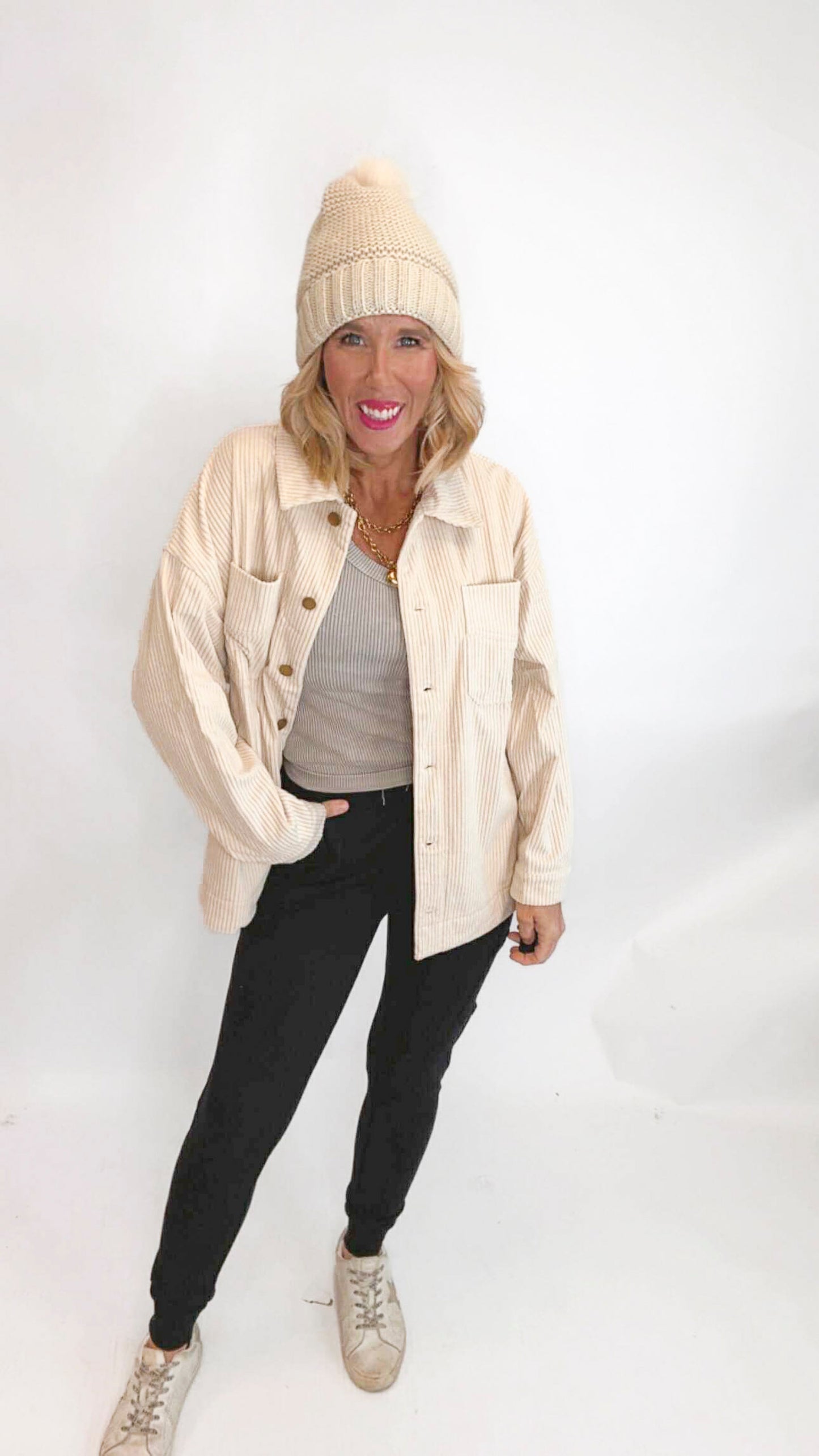 Corduroy Front Button Down Oversized Jacket (2 Colors)