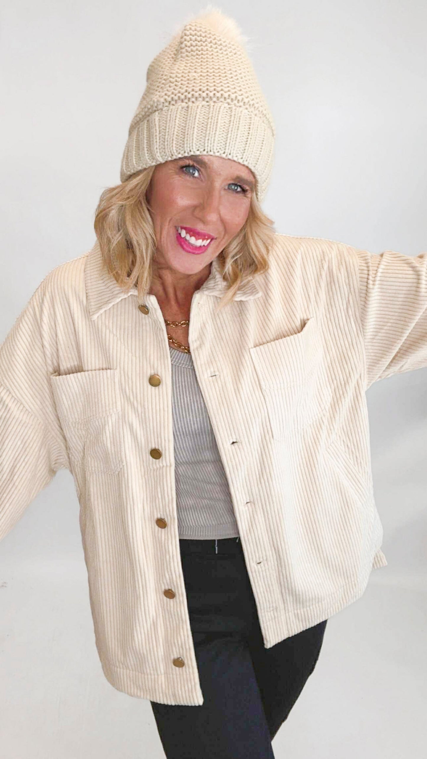 Corduroy Front Button Down Oversized Jacket (2 Colors)