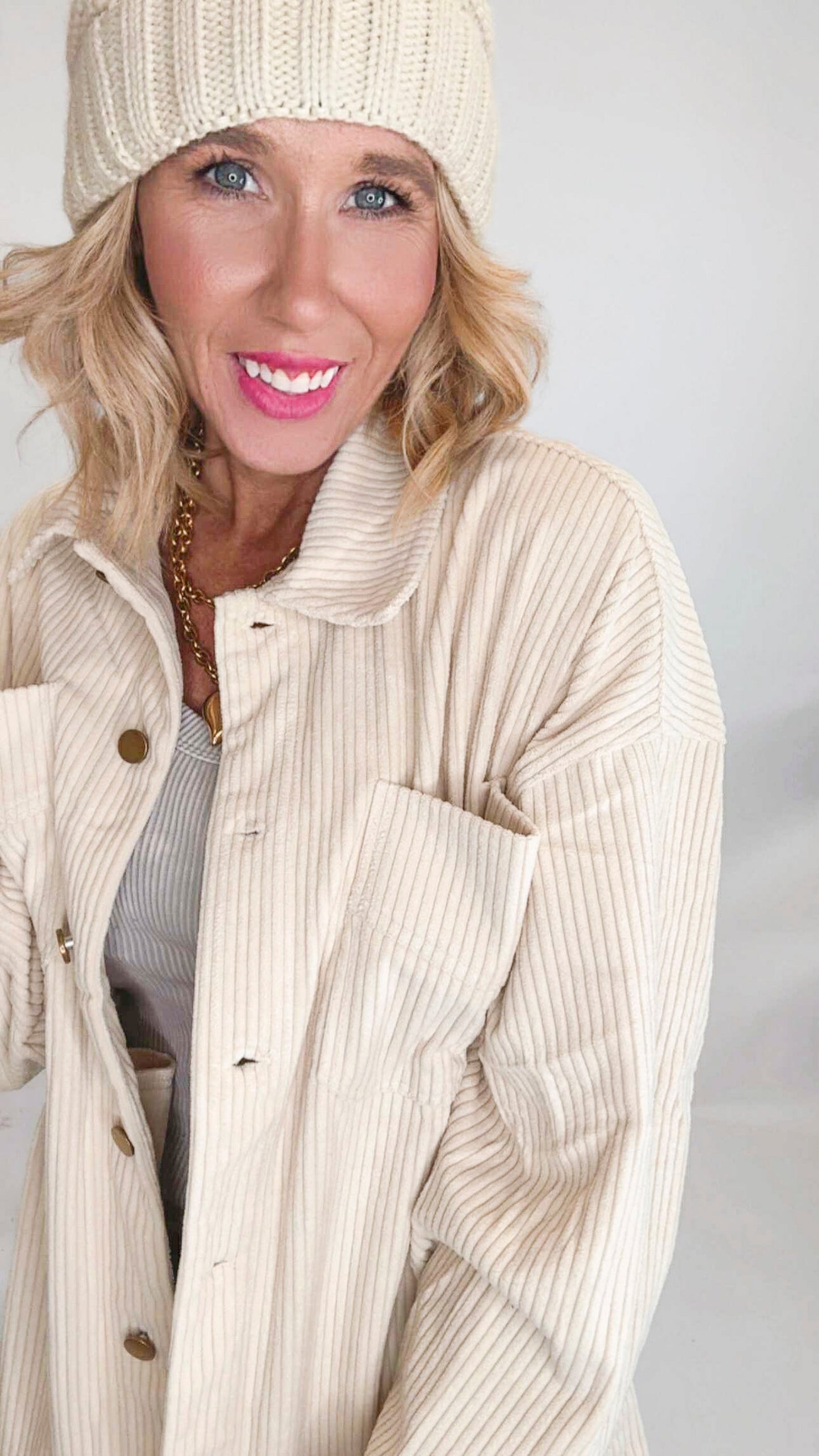 Corduroy Front Button Down Oversized Jacket (2 Colors)