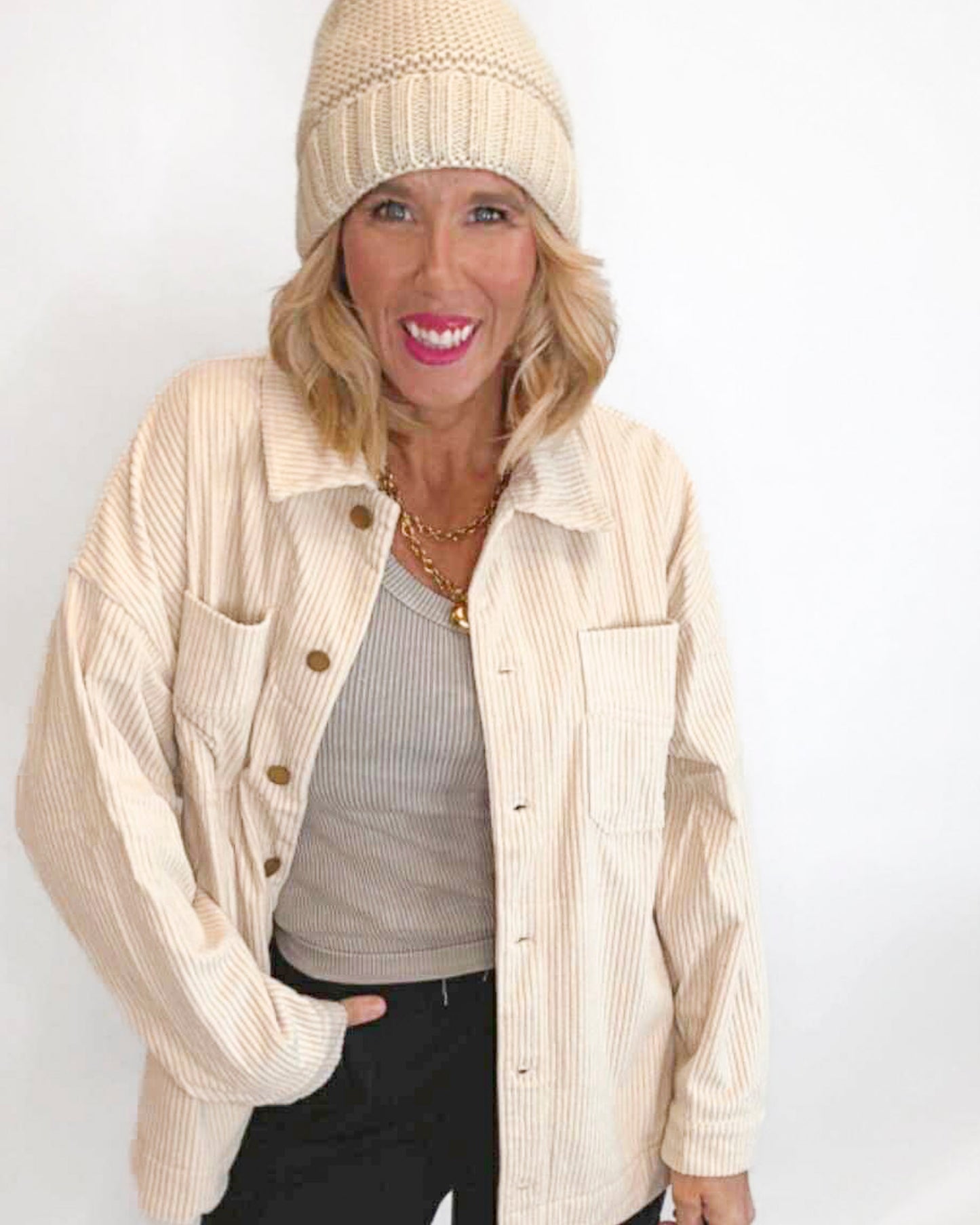 Corduroy Front Button Down Oversized Jacket (2 Colors)