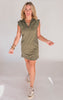 Zip-front Cap Sleeve Mini Dress W/ Front Pockets