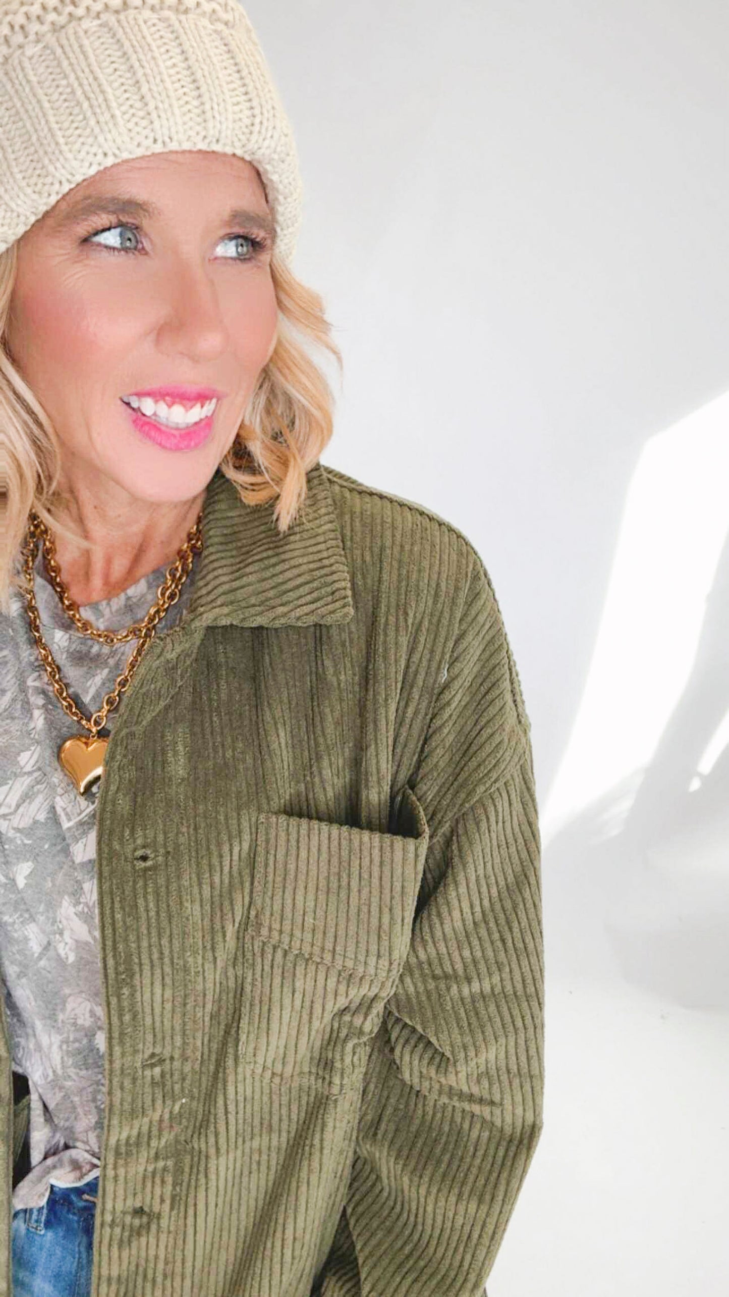 Corduroy Front Button Down Oversized Jacket (2 Colors)