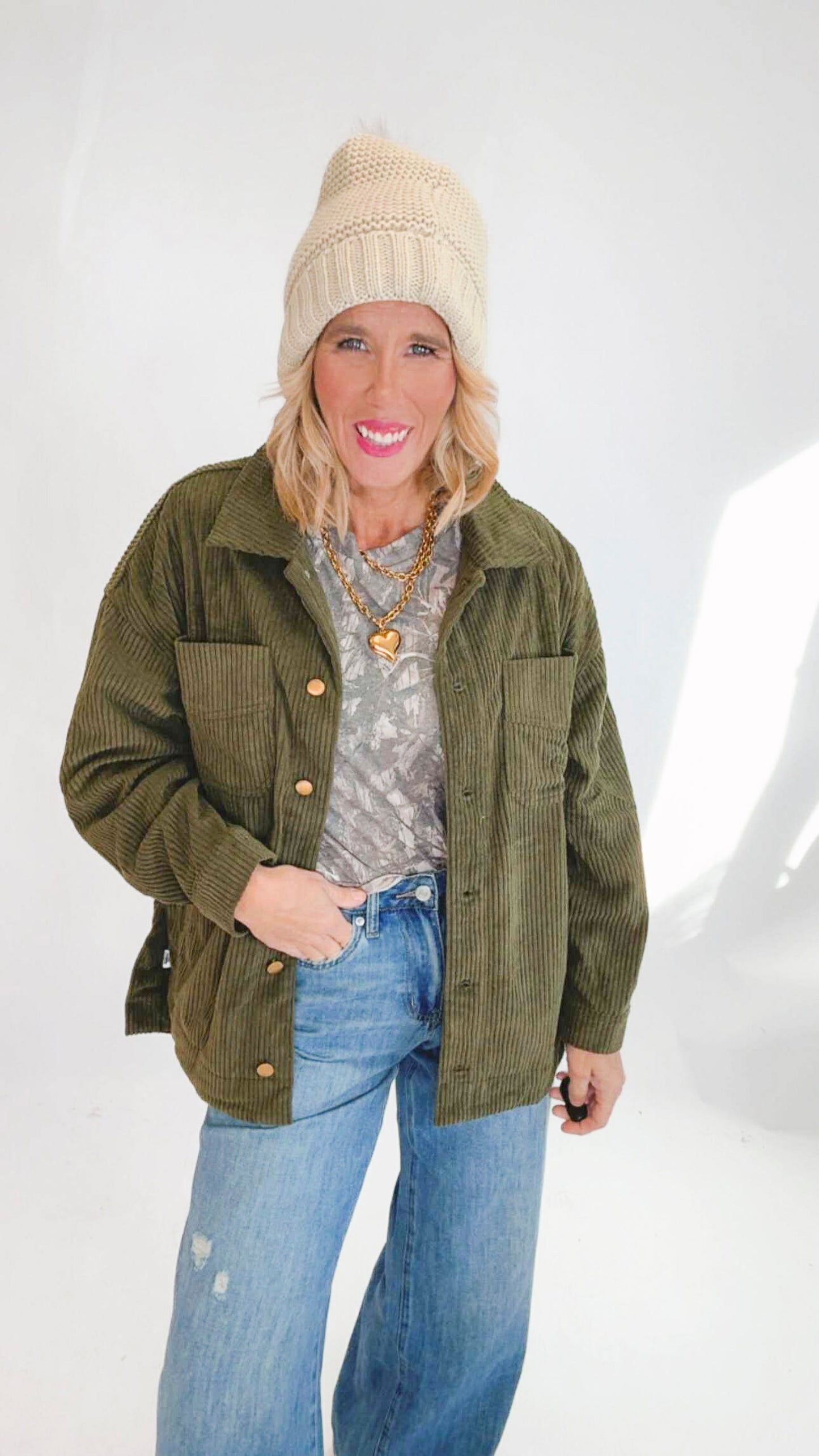 Corduroy Front Button Down Oversized Jacket (2 Colors)