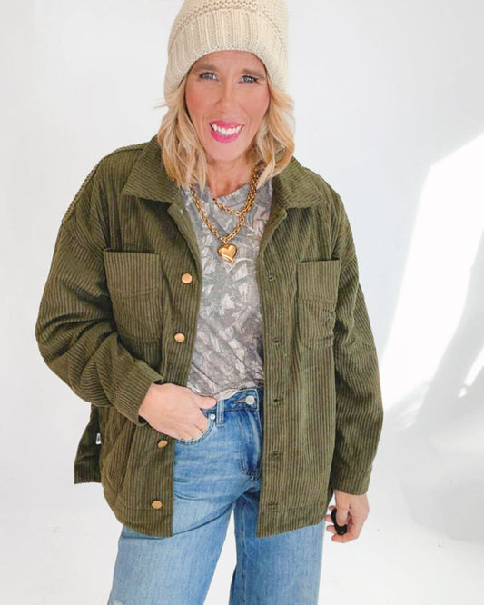 Corduroy Front Button Down Oversized Jacket (2 Colors)
