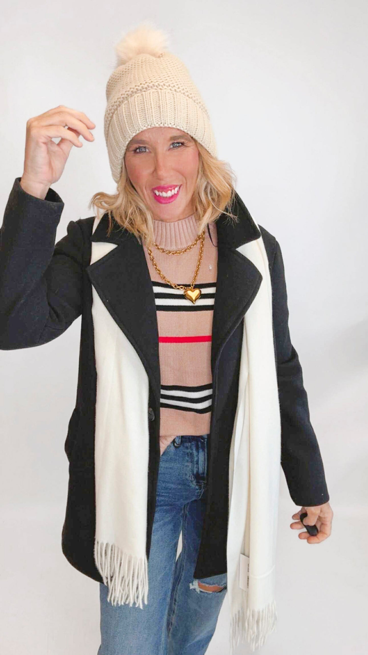 Mocha Crew Neck Stripe Knit Sweater