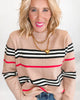 Mocha Crew Neck Stripe Knit Sweater