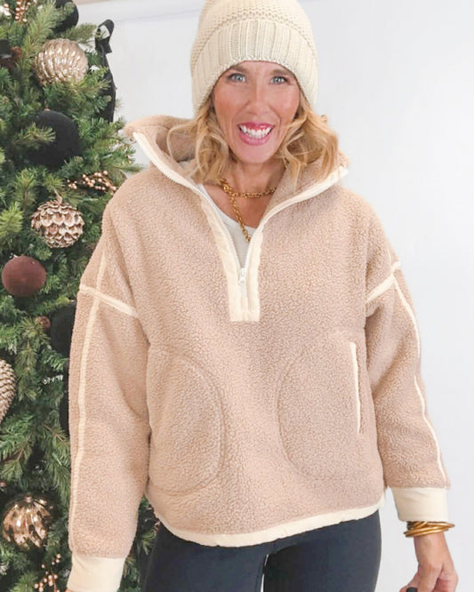 The Aspen Mountain Mocha 1/2 Zip Sherpa Sweater | Salty Wave *DEAL*START SHIP DATE: 11/24