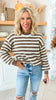 Wild Mustang Warm Crew Neck Striped Sweater