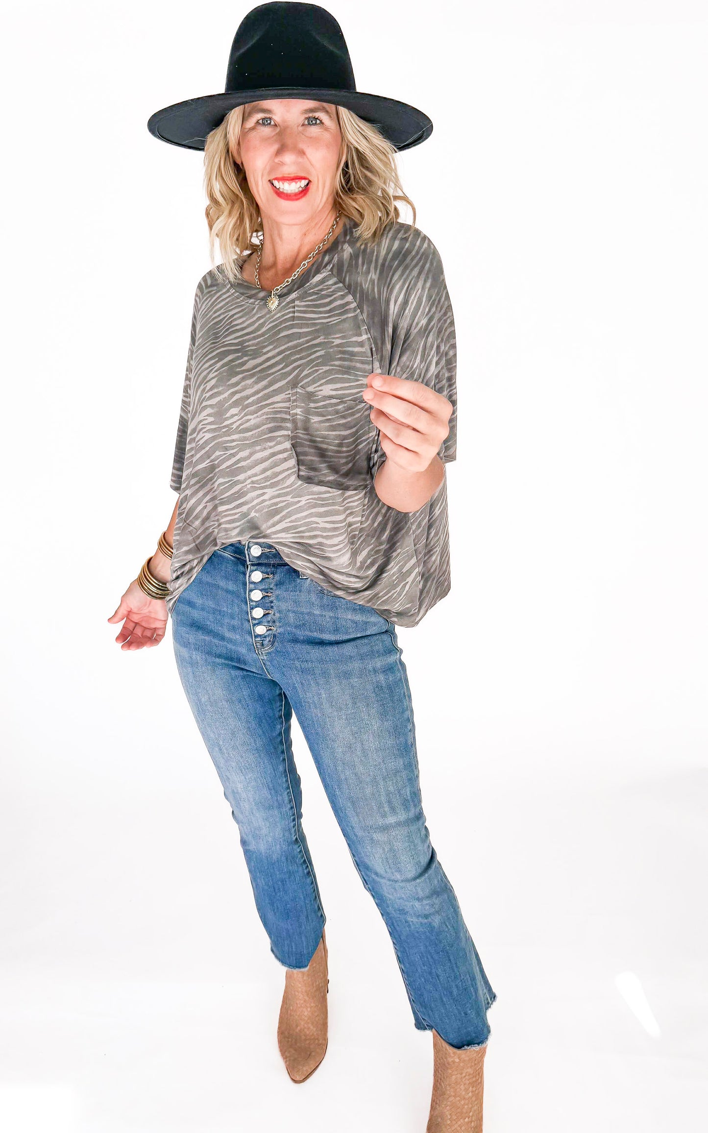 Grey Zebra Short Sleeve Loose Fit Tee | POL