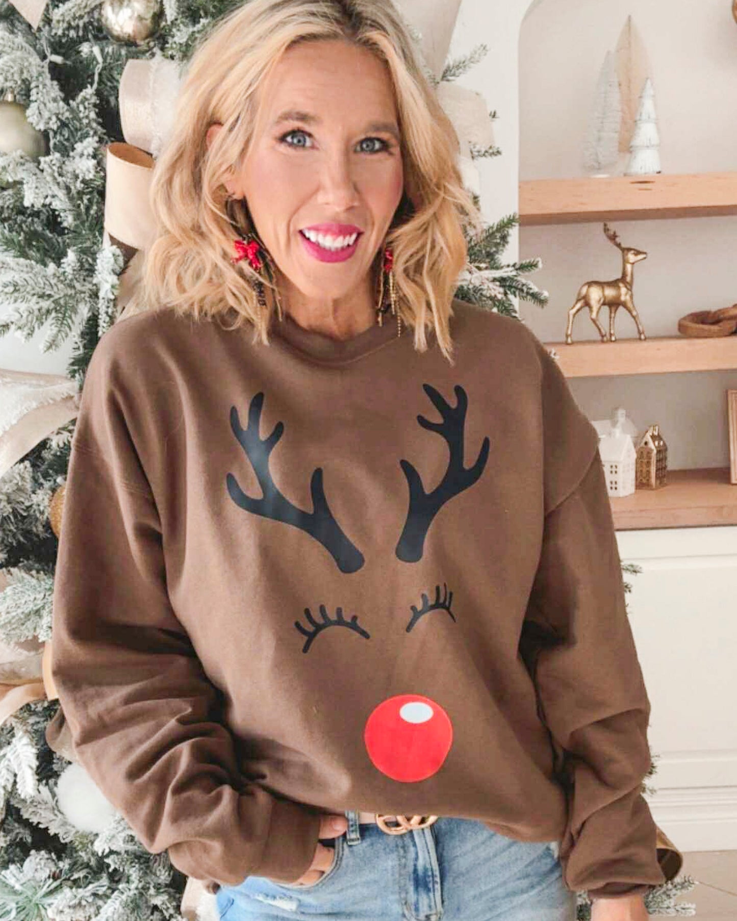 Rudolph Reindeer Crewneck Graphic Sweatshirt - DEAL
