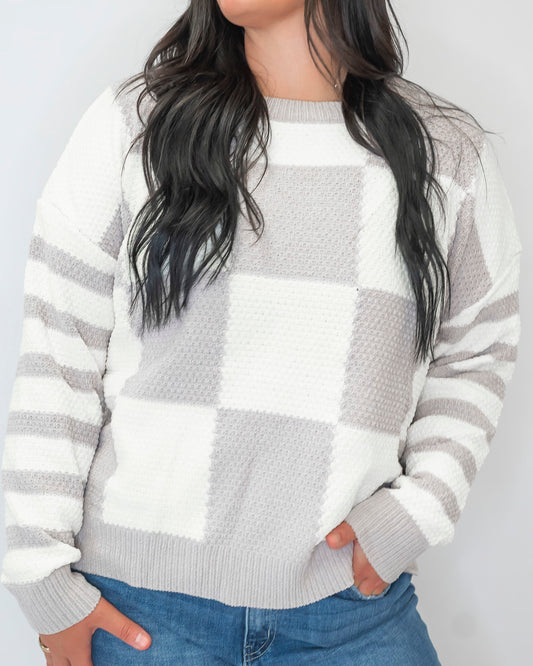 Checkmate Stripes Sweater| Salty Wave (3 COLORS)