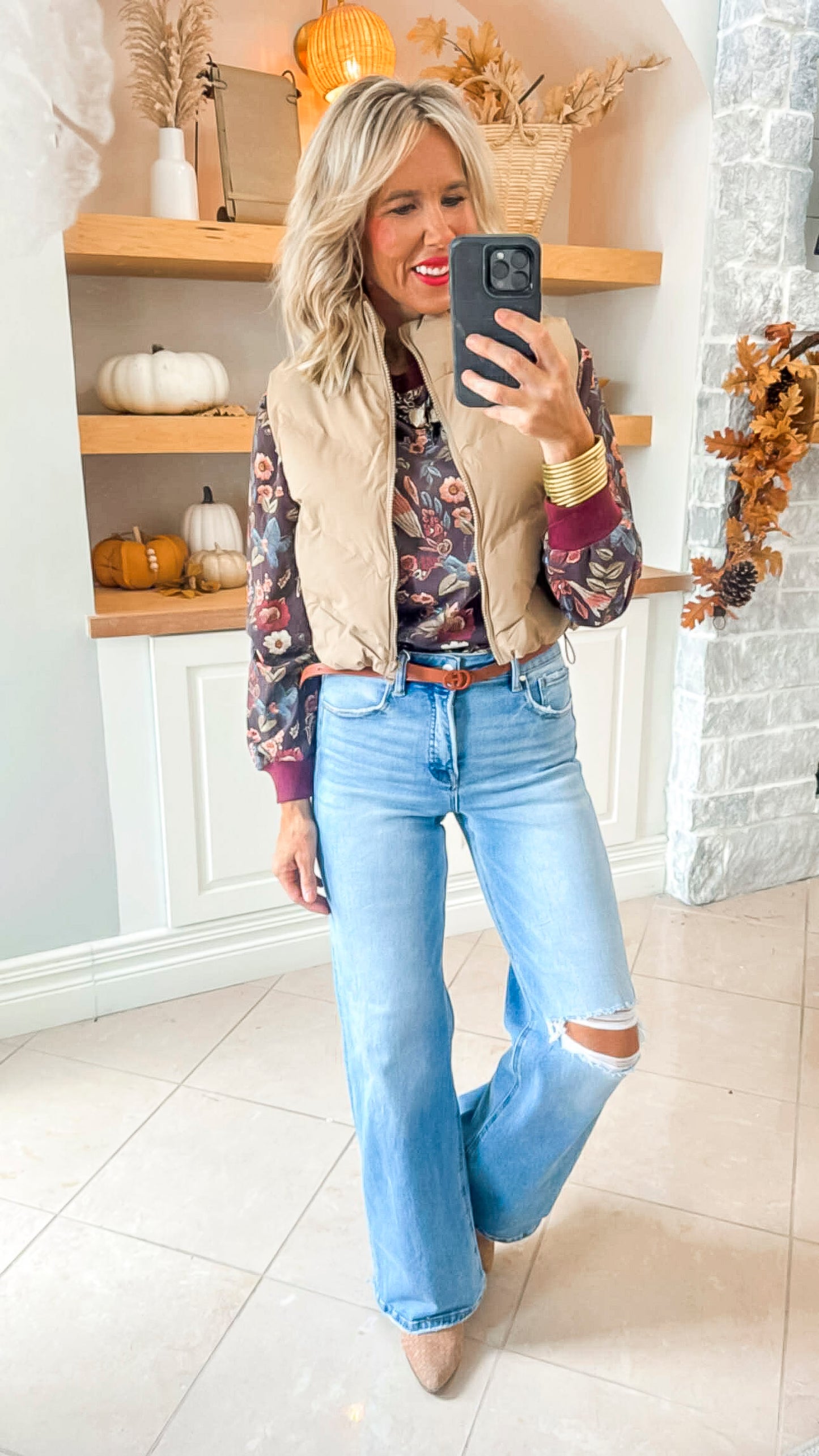 Burgundy Floral Terry Sweater
