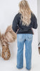 High Rise Stretch Slim Wide Leg W/ Destroyed Hem Denim Jeans