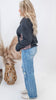 High Rise Stretch Slim Wide Leg W/ Destroyed Hem Denim Jeans