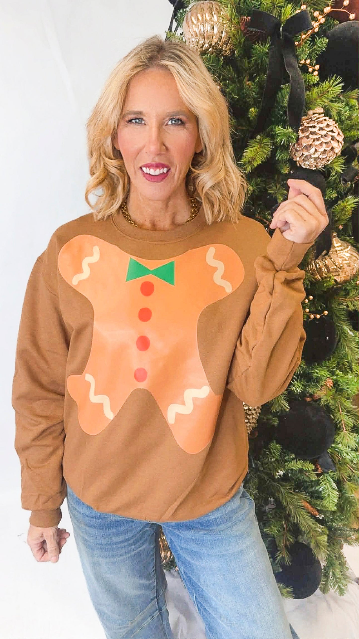 Gingerbread Body Crewneck Graphic Sweatshirt