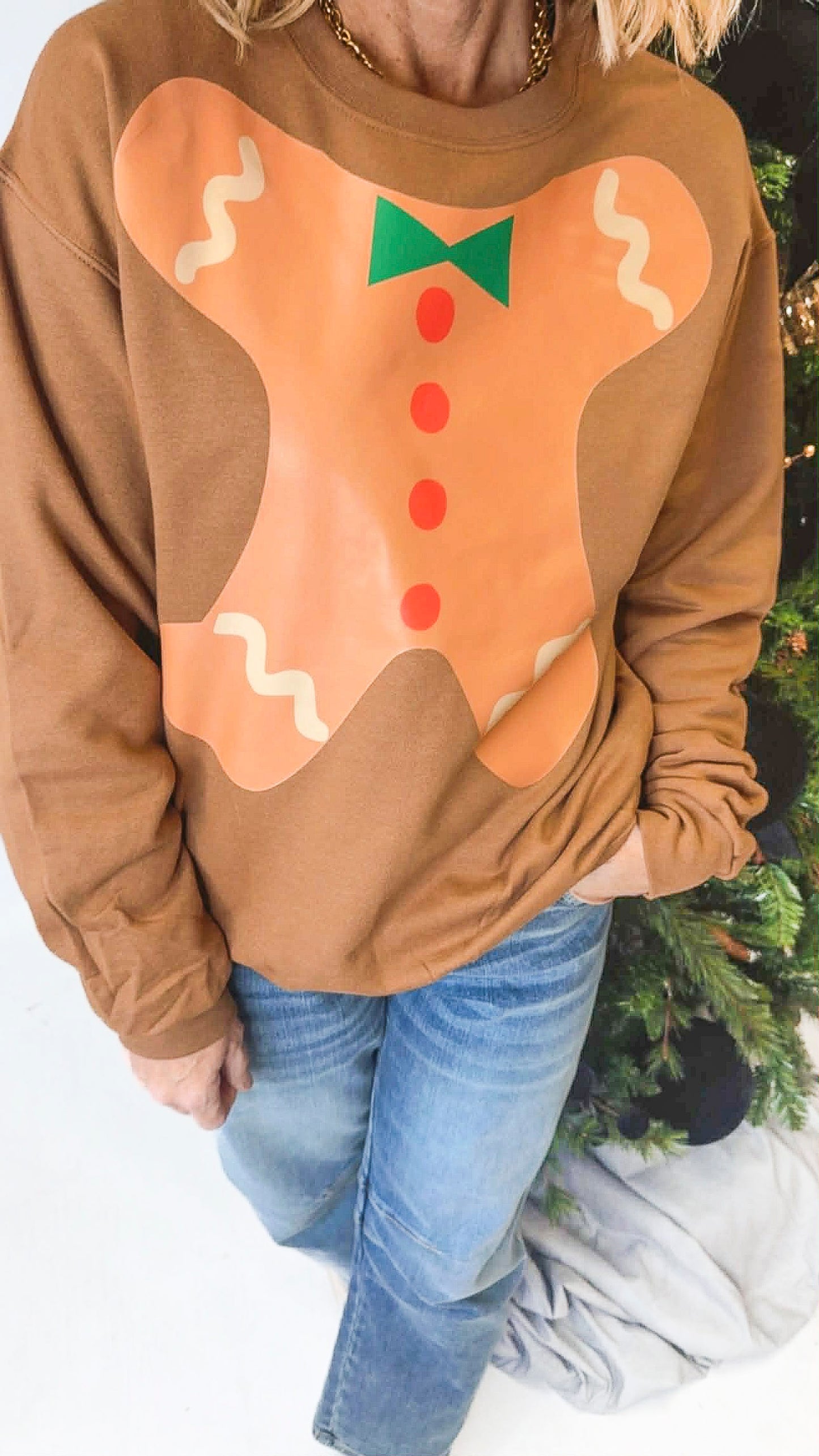 Gingerbread Body Crewneck Graphic Sweatshirt