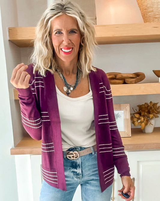 Striped Open Front Cardigan