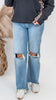 High Rise Stretch Slim Wide Leg W/ Destroyed Hem Denim Jeans