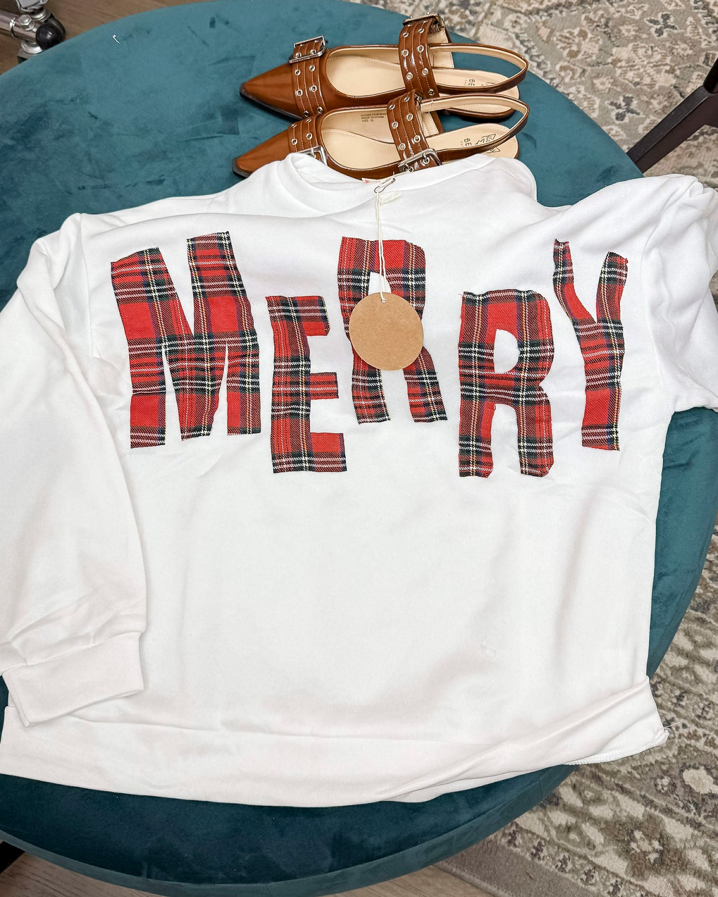 Plaid Merry Lettering Christmas Fleece Sweatshirt | BIBI *LA LIVE PREORDER