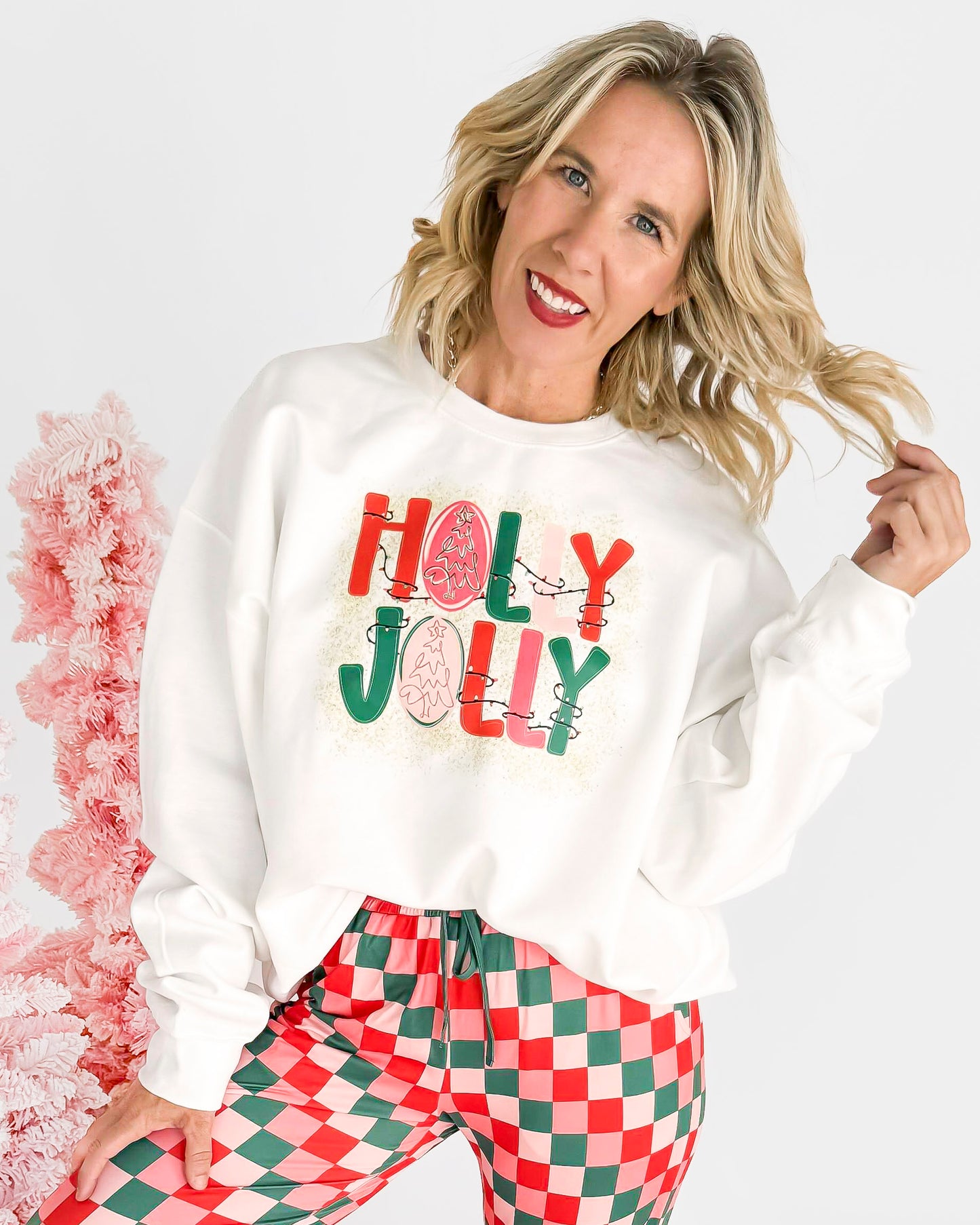 Holly Jolly Crew Neck Graphic Sweatshirt