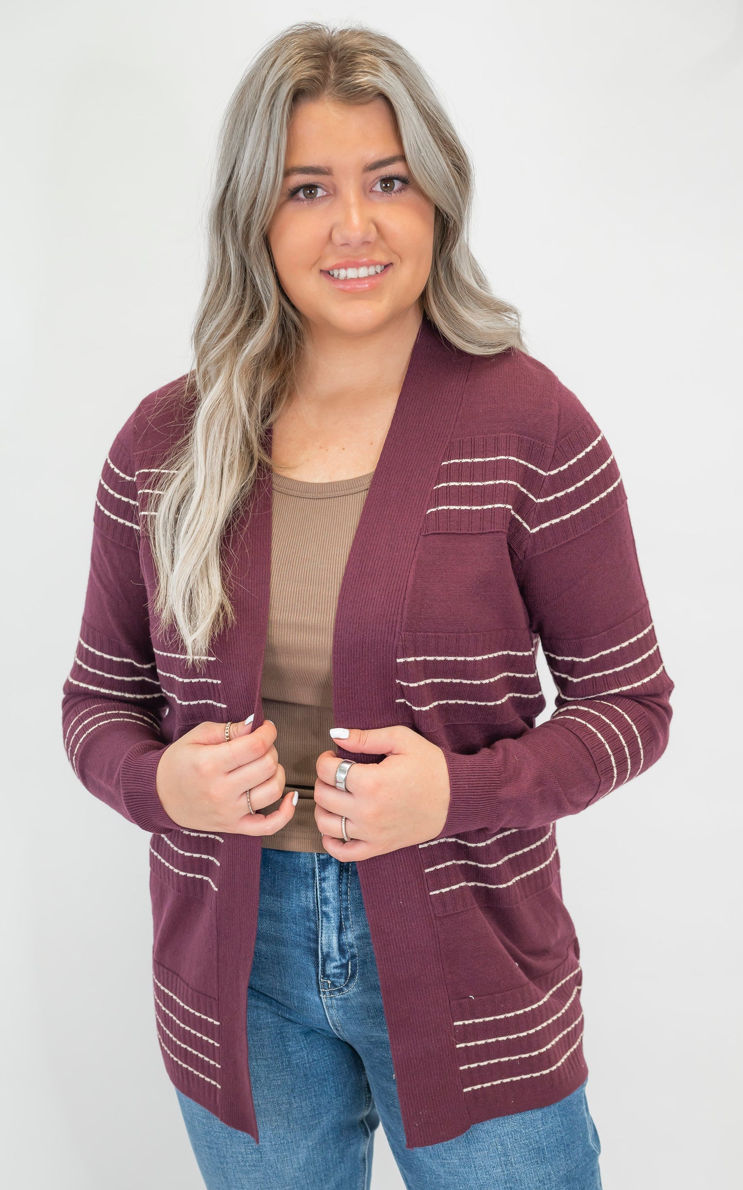 Striped Open Front Cardigan